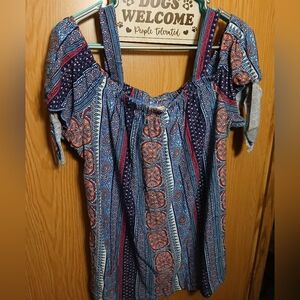 Bobby Brooks Size 2X Bohemian Off-Shoulder Top